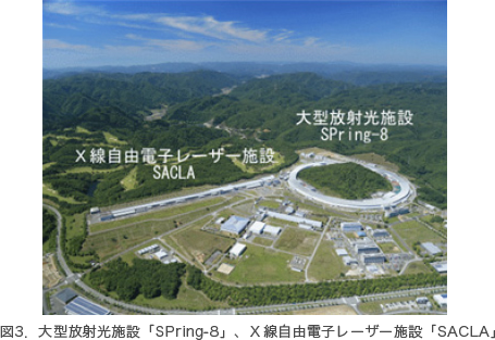 図3．大型放射光施設「SPring-8」、X線自由電子レーザー施設「SACLA」
